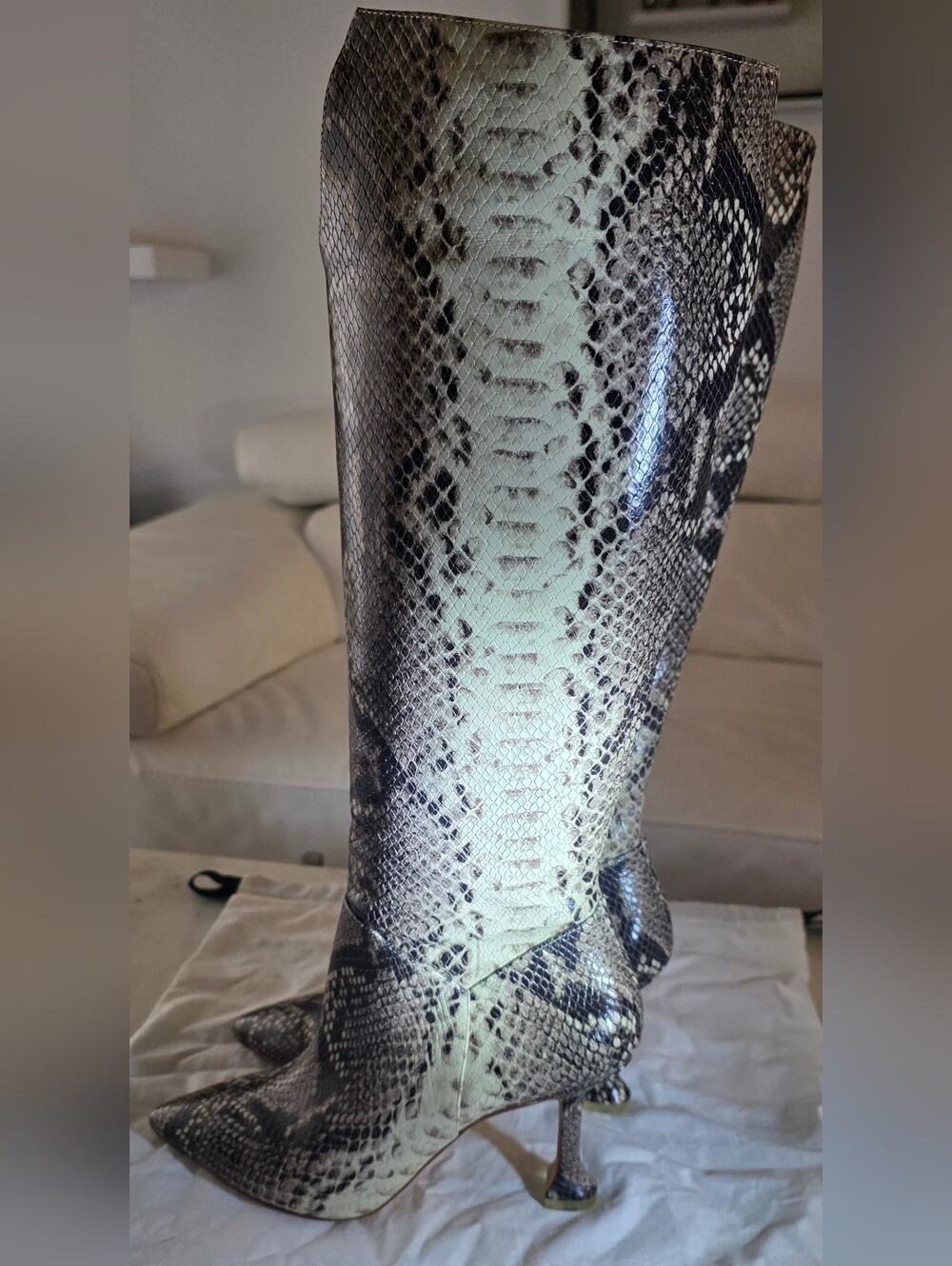 Black Suede Studio Knee High Python Leather Boots - Picture 2 of 9